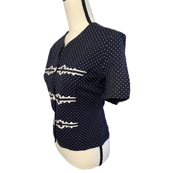 Vintage JESSICA HOWARD Black and White Polka Dots Blouse Top, Sz 12 Petite - Picture 4 of 6